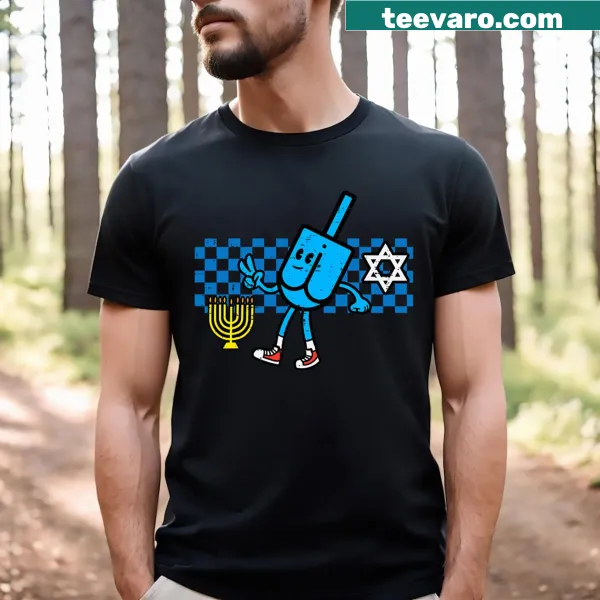 Retro Hanukkah T-shirt with dreidel design and 'Peace'