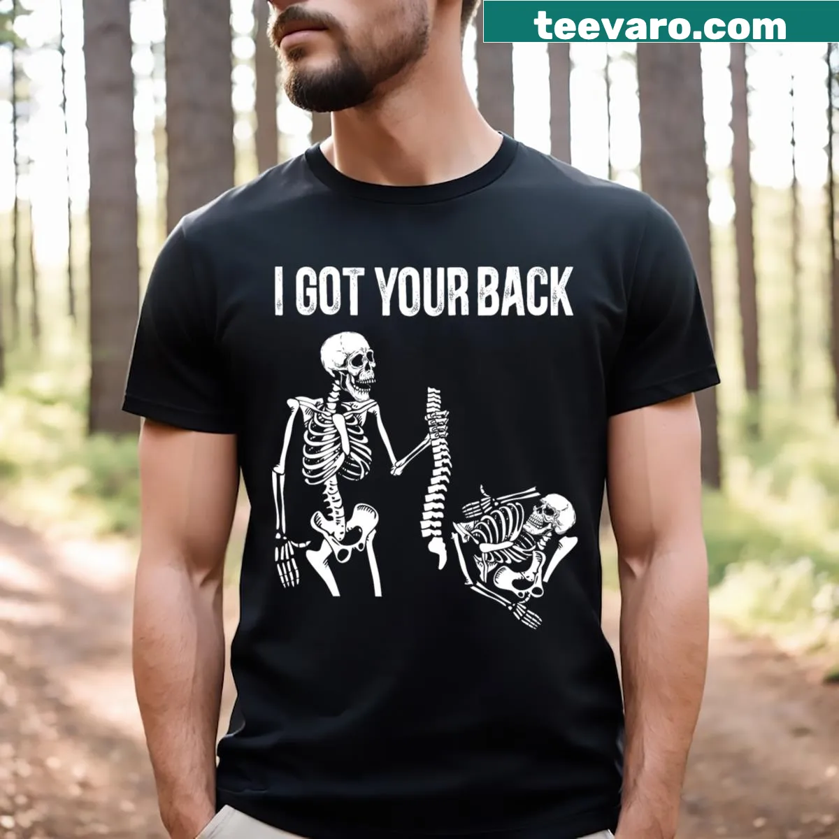 Funny Halloween shirt featuring skeleton graphic and humorous text — on a men's t-shirt