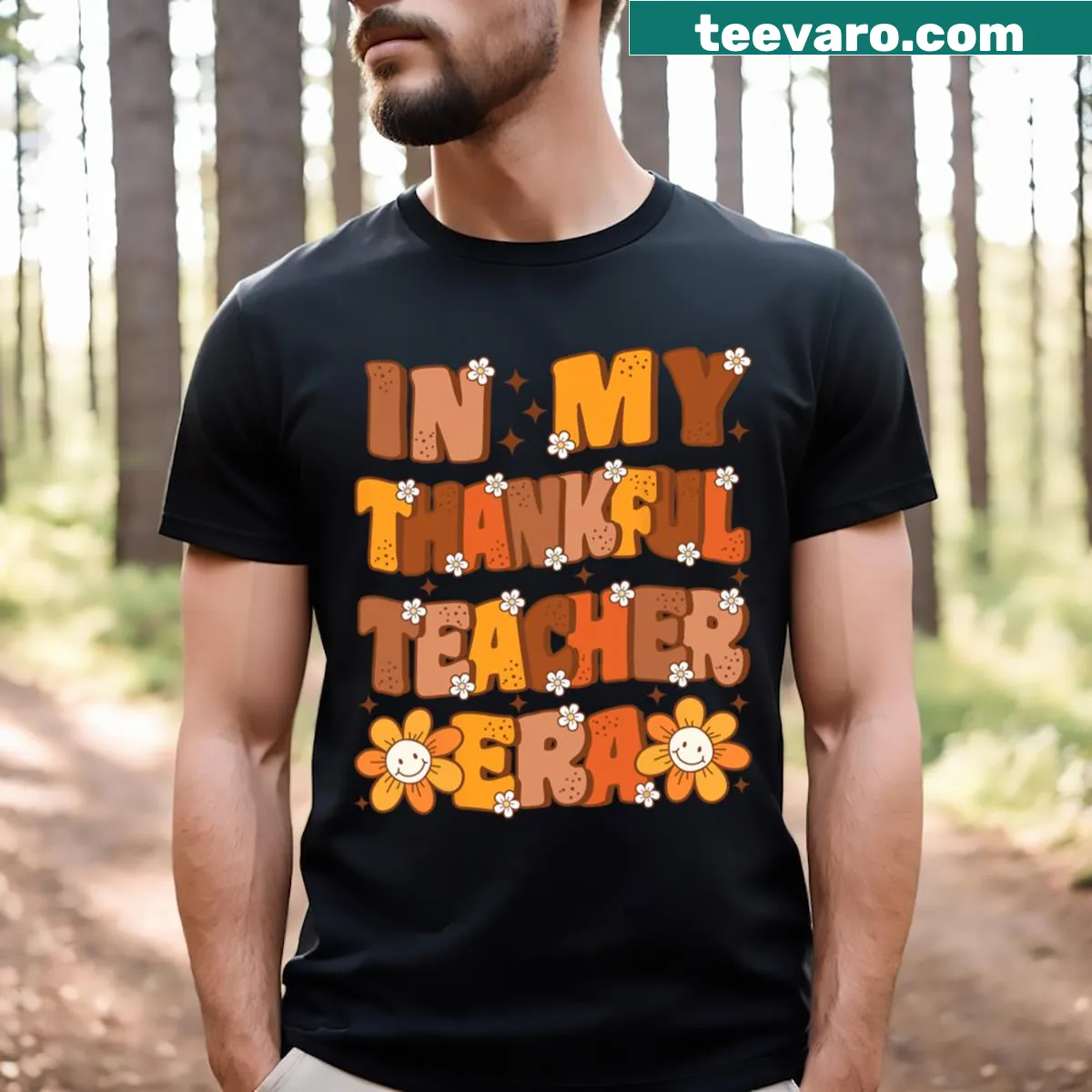 Cute Thanksgiving teacher t-shirt with retro design — on a men's t-shirt