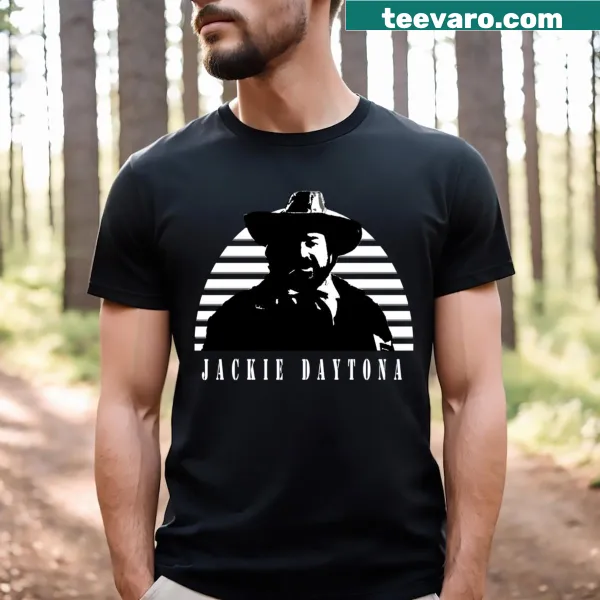 Black and white t-shirt featuring Jackie Daytona graphic