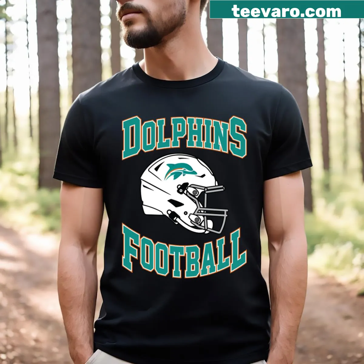 Miami Dolphins T-shirt with the team's emblem and logo — on a men's t-shirt