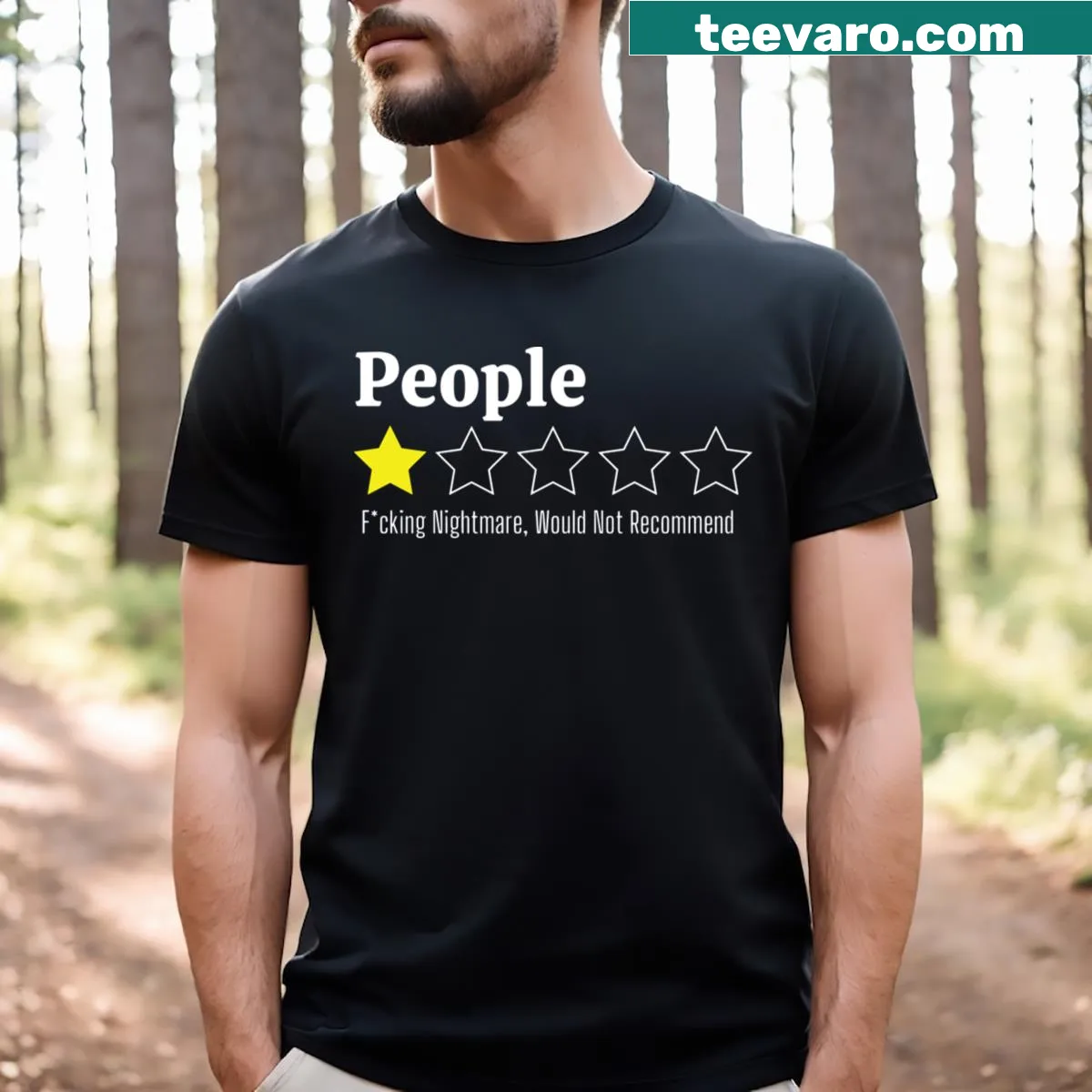 Sarcastic review T-shirt with bold one star nightmare phrase — on a men's t-shirt