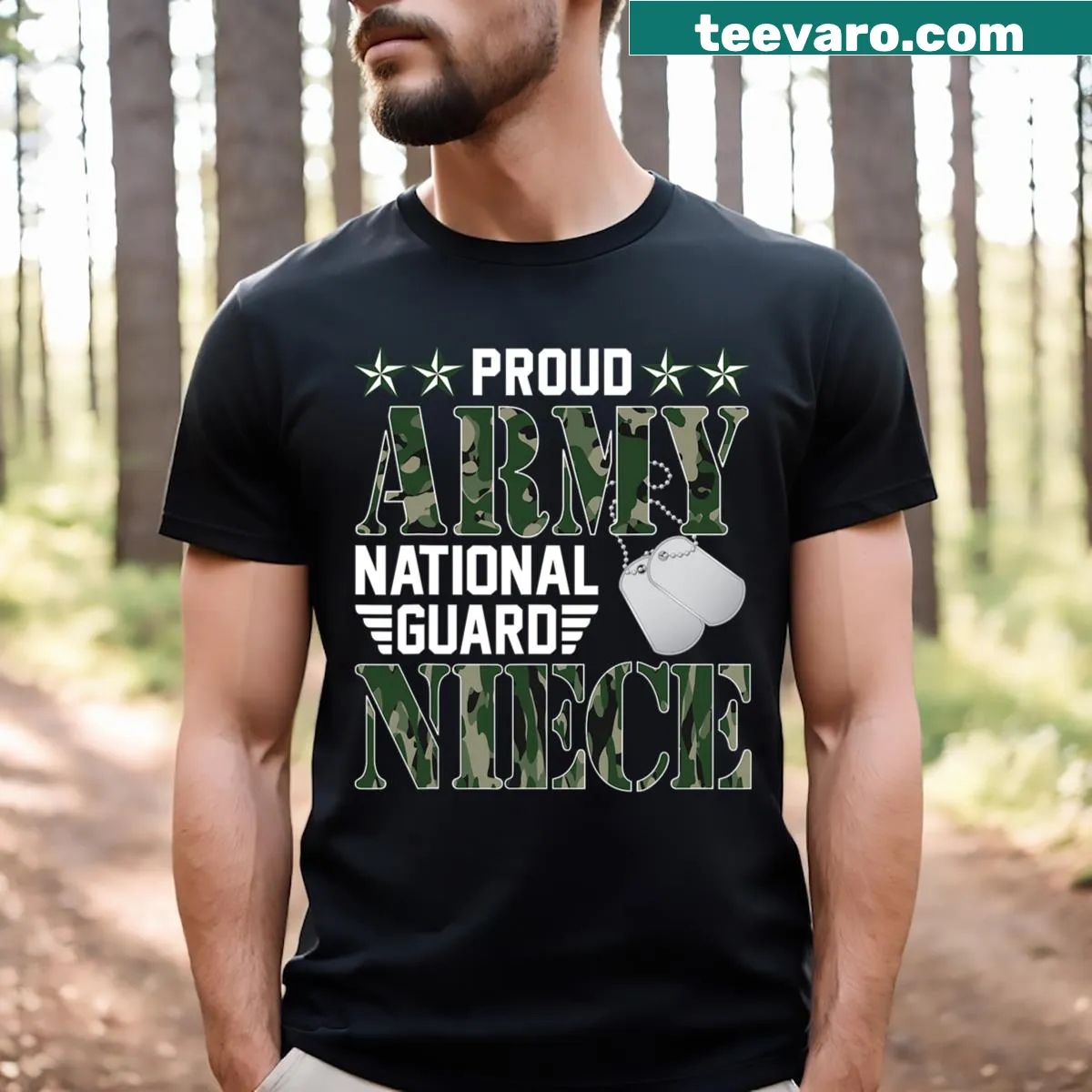 T-shirt honoring military family with 'Proud Army National Guard Niece' text — on a men's t-shirt