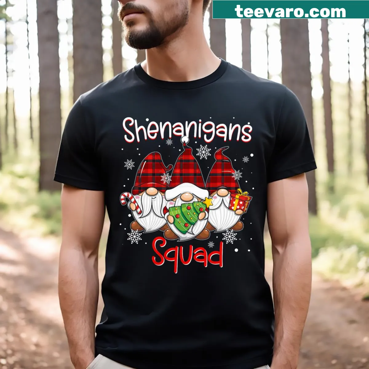Funny gnomes design for matching family Christmas T-shirts. — on a men's t-shirt