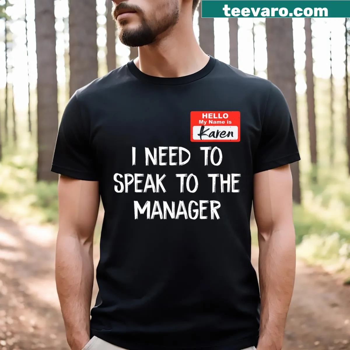 Funny Karen Halloween costume T-shirt with text — on a men's t-shirt