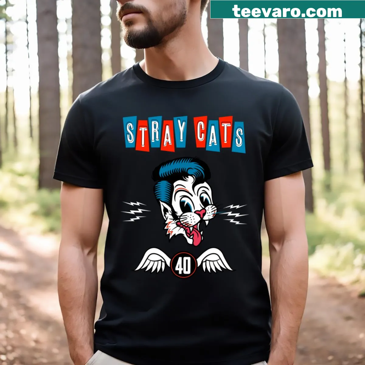 Stray Cats 40th Anniversary Concert Tour t-shirt with nostalgic design — on a men's t-shirt