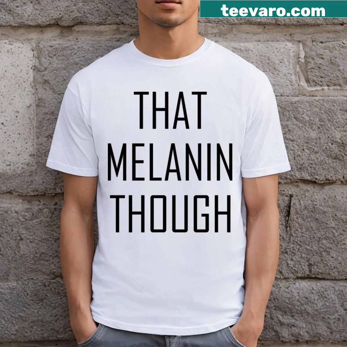Bold typography celebrating melanin on a T-shirt — on a men's t-shirt
