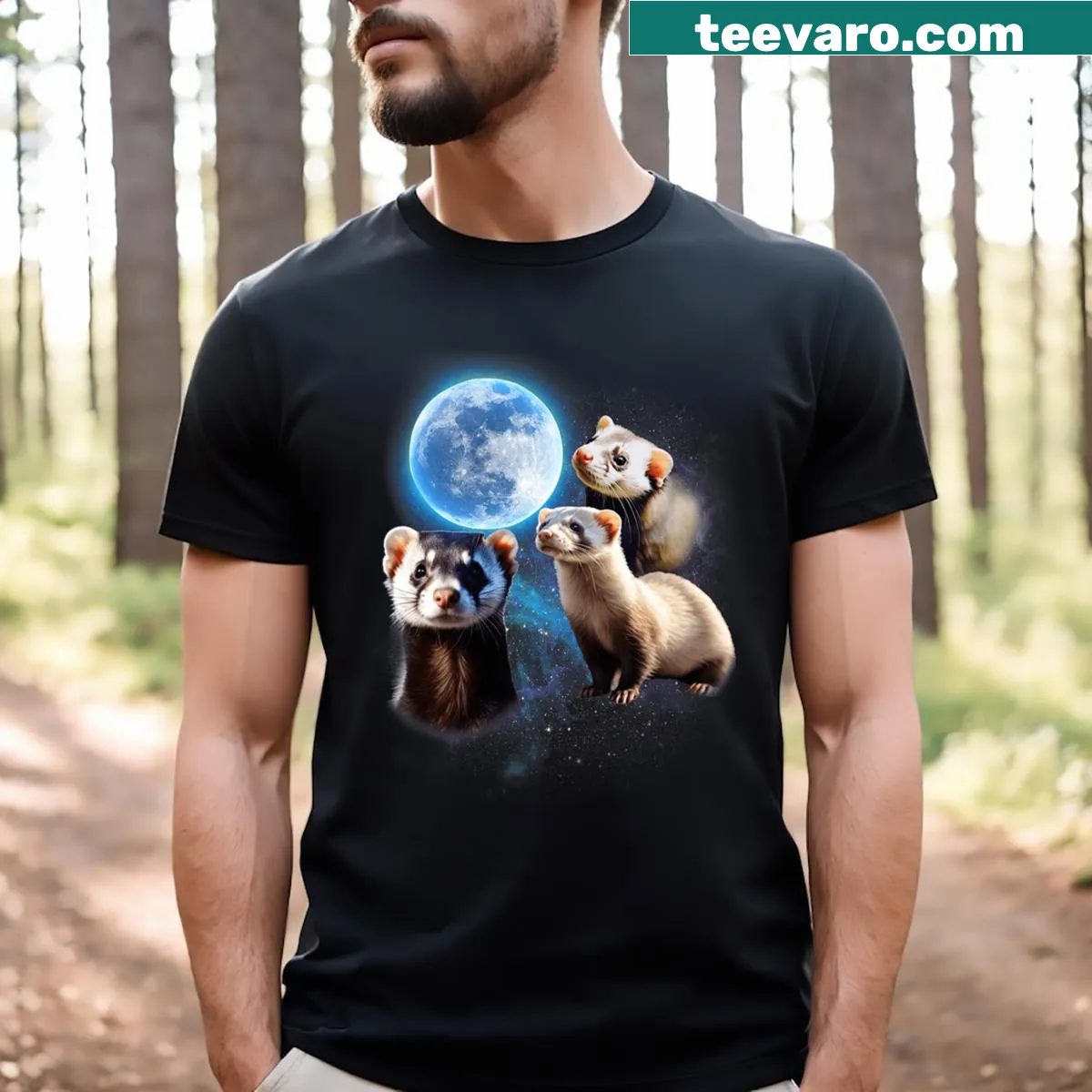 Three funny ferrets howling at the moon on a t-shirt — on a men's t-shirt
