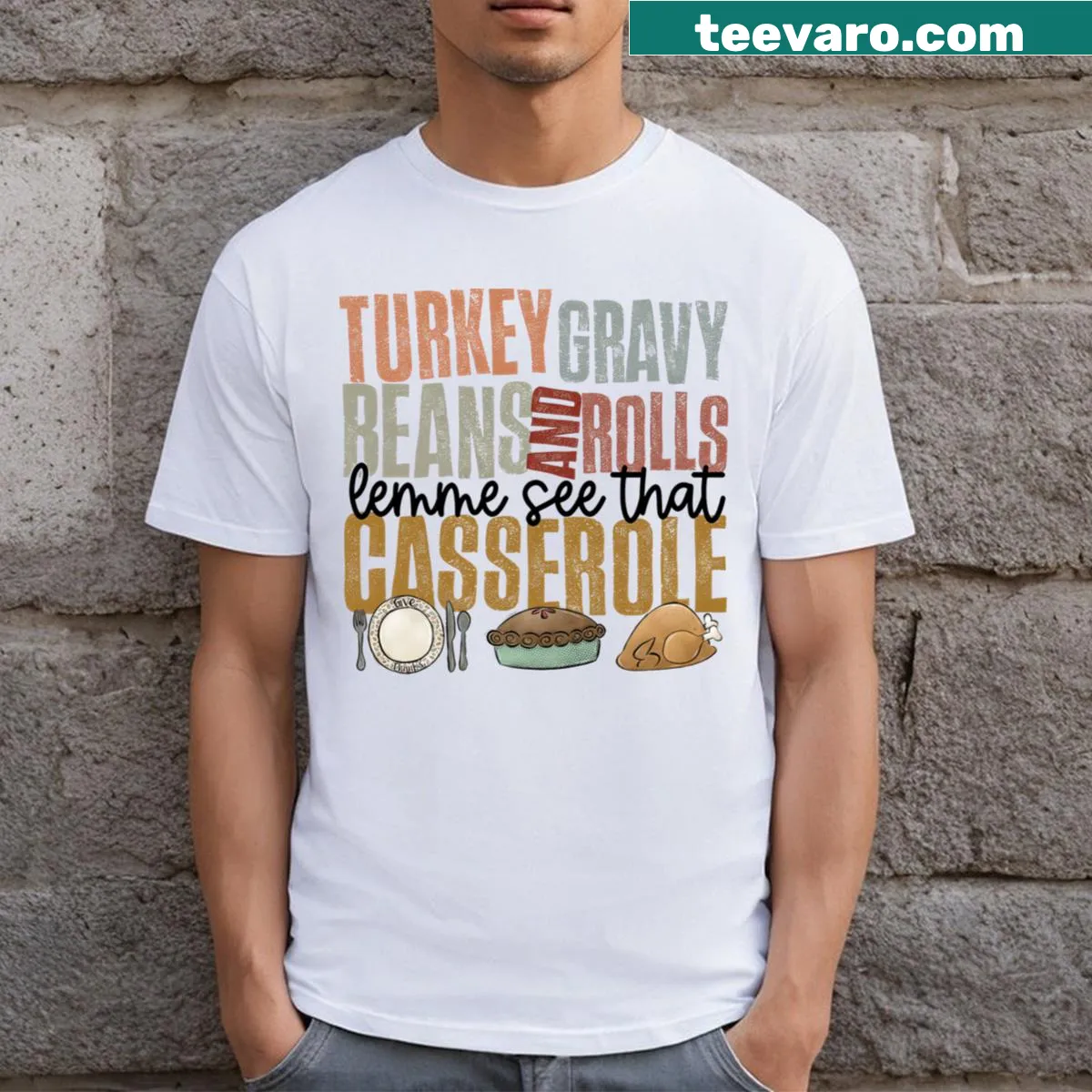 Thanksgiving t-shirt with humorous food-themed text — on a men's t-shirt