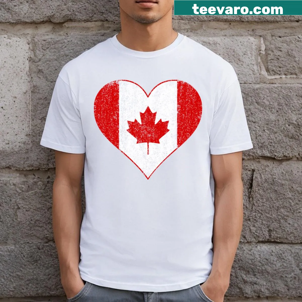 Vintage heart design with the Canadian flag on a t-shirt — on a men's t-shirt