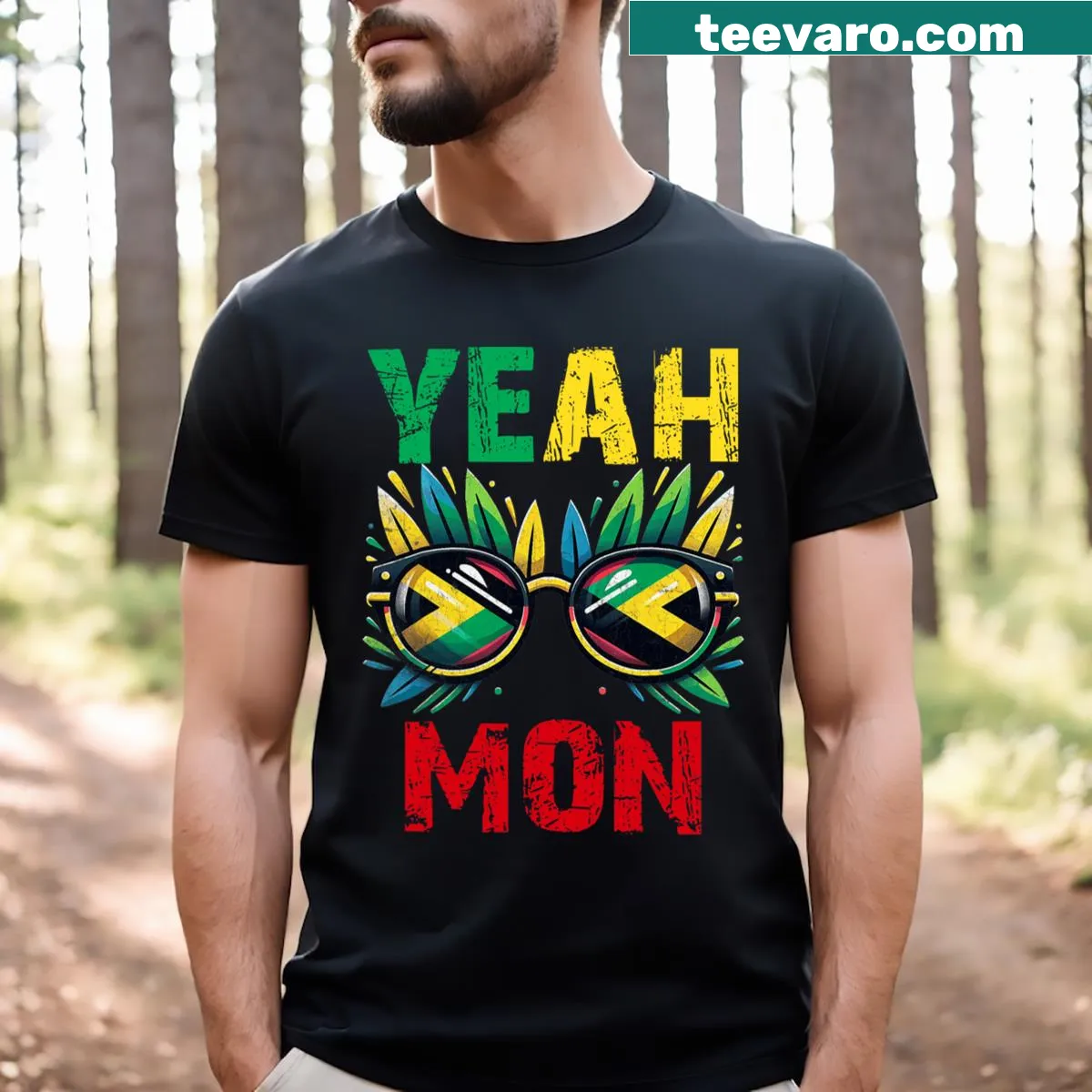 Jamaican heritage-themed vacation t-shirt — on a men's t-shirt