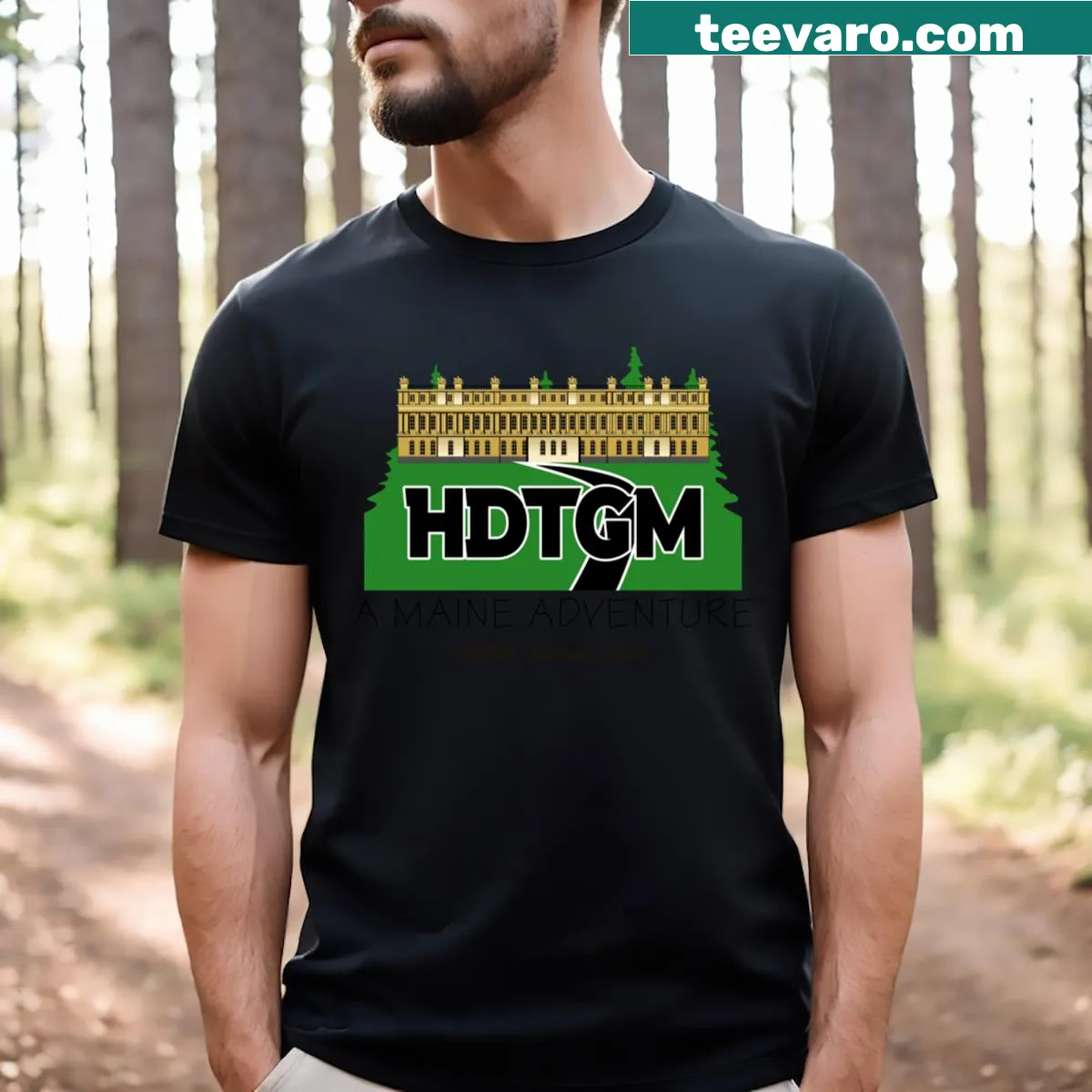 T-shirt design celebrating Maine's adventurous outdoor landscapes — on a men's t-shirt