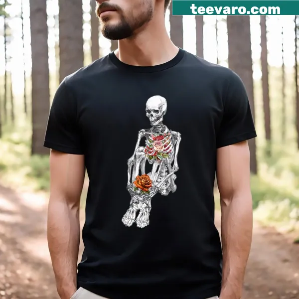 Illustrative t-shirt design combining bones and botanical elements