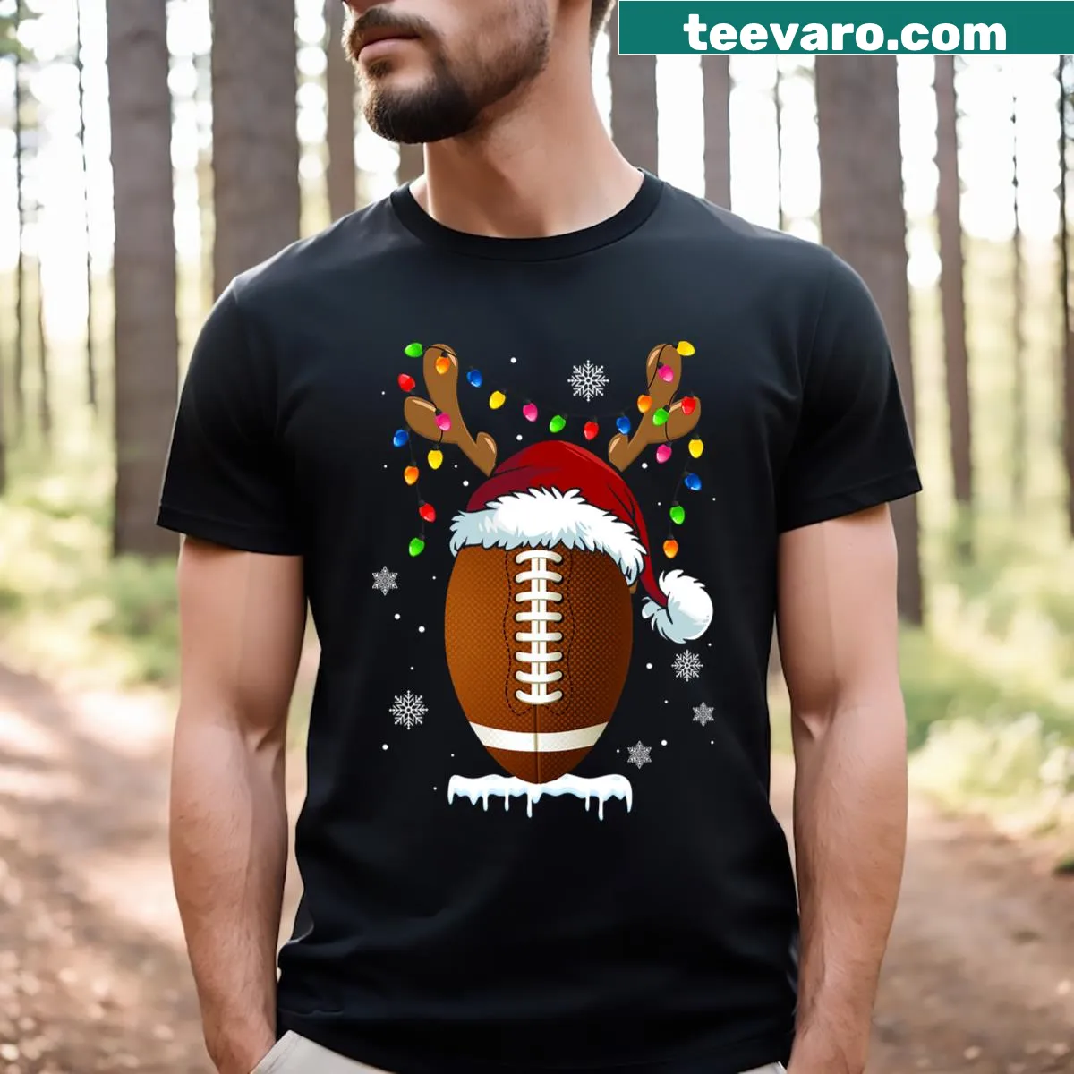 Football design with Christmas lights on T-shirt — on a men's t-shirt