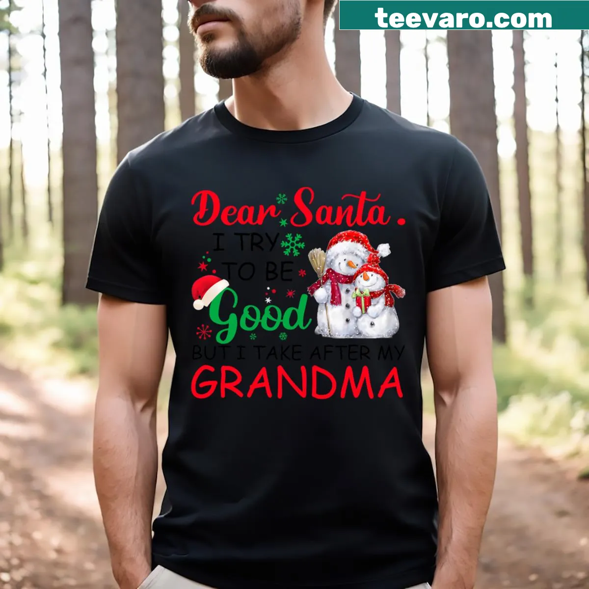 Whimsical Christmas T-shirt with humorous Santa message — on a men's t-shirt