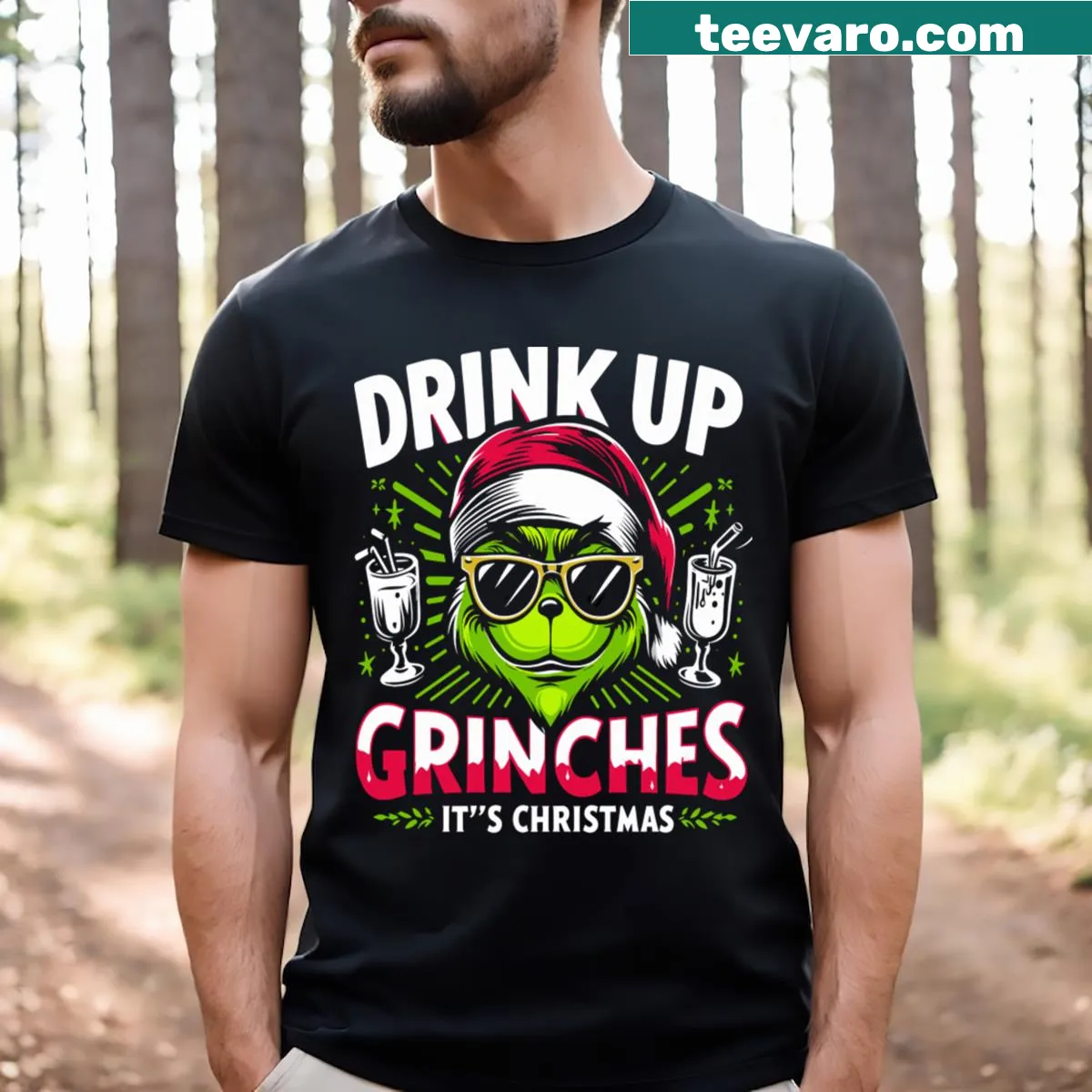 T-shirt with humorous text about Christmas and Grinches — on a men's t-shirt
