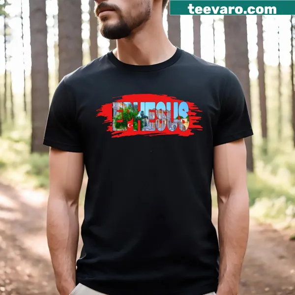 T-shirt featuring Ephesus ancient ruins and Turkish flag
