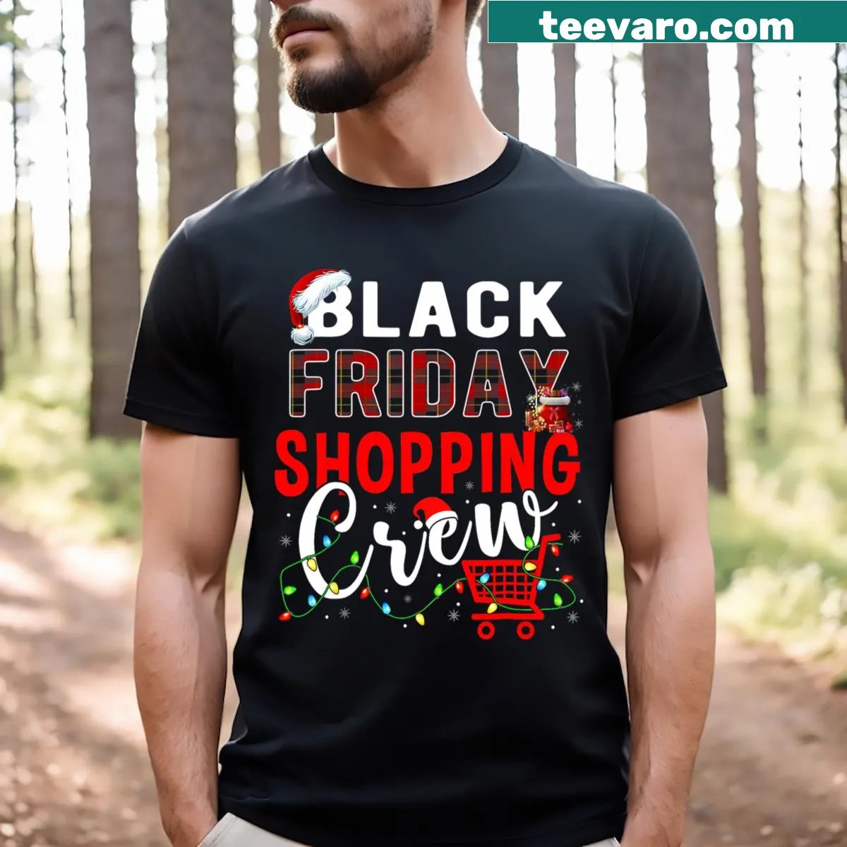 T-shirt for Friday Shopping Crew with Christmas lights design — on a men's t-shirt