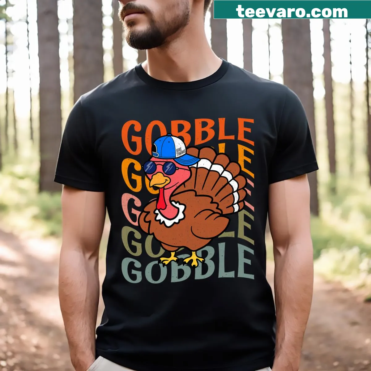 Funny Thanksgiving t-shirt with the phrase Gobble Gobble — on a men's t-shirt