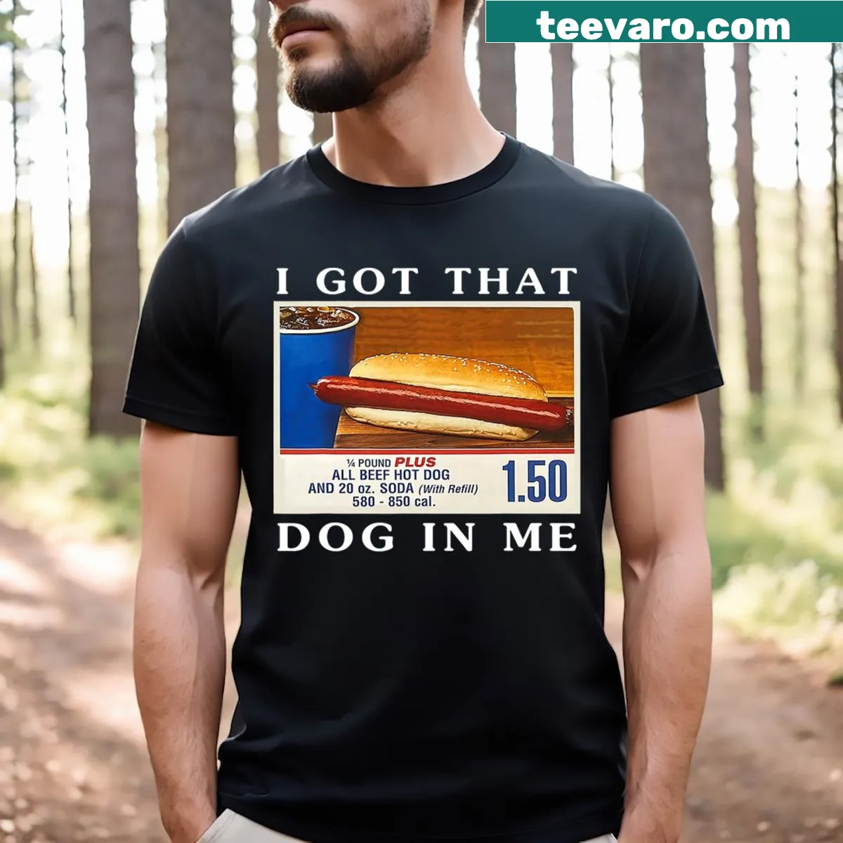 Humorous hot dog and dog graphic on a fun t-shirt. — on a men's t-shirt