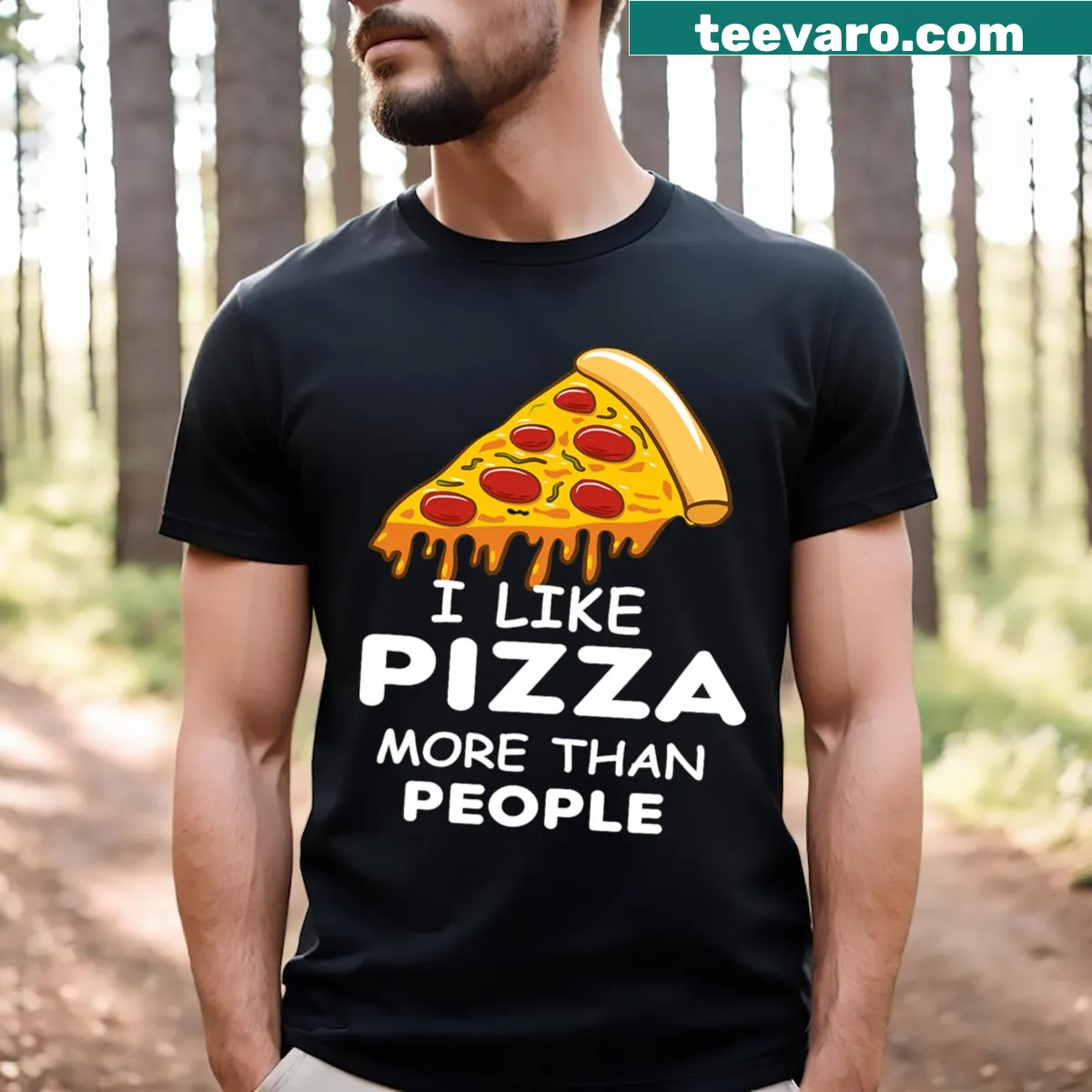 Funny pizza-themed T-shirt with playful text — on a men's t-shirt
