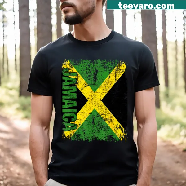 Vintage-style t-shirt featuring the Jamaica flag