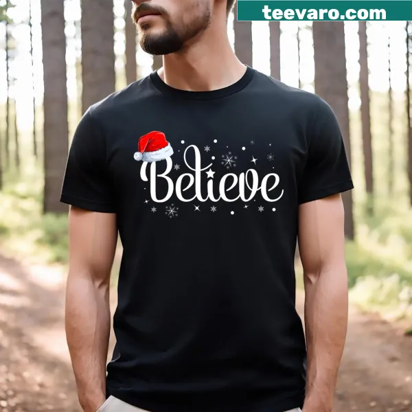 Family pajamas t-shirt with 'Believe in Santa Claus' text
