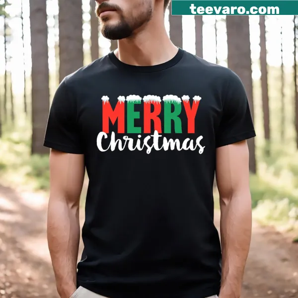 Snow-themed letter print design for Christmas family wear.