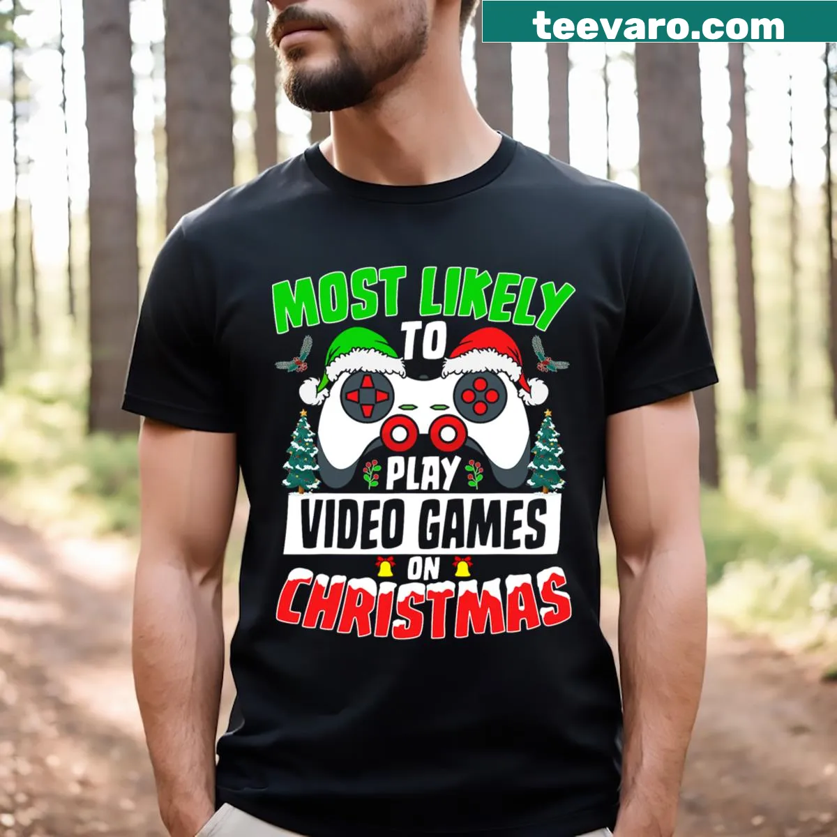 Funny Christmas t-shirt with video game slogan — on a men's t-shirt