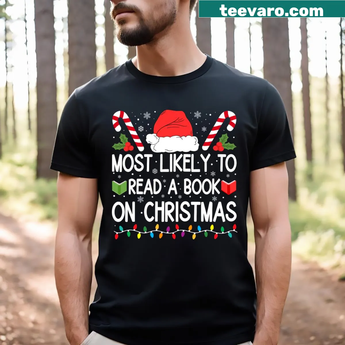 Cute matching family Christmas t-shirt for book lovers — on a men's t-shirt