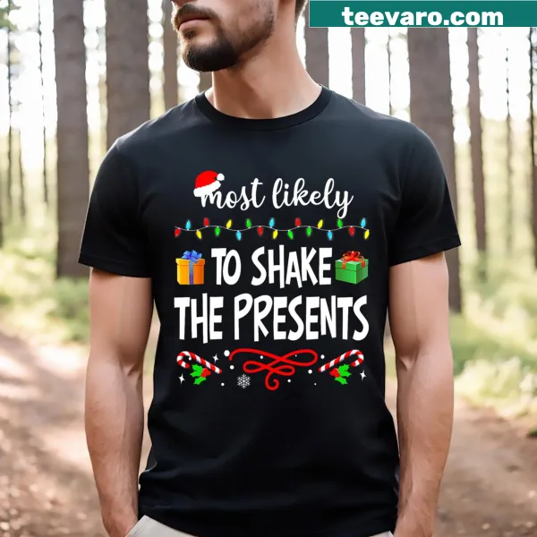 Matching family Christmas t-shirt about shaking presents