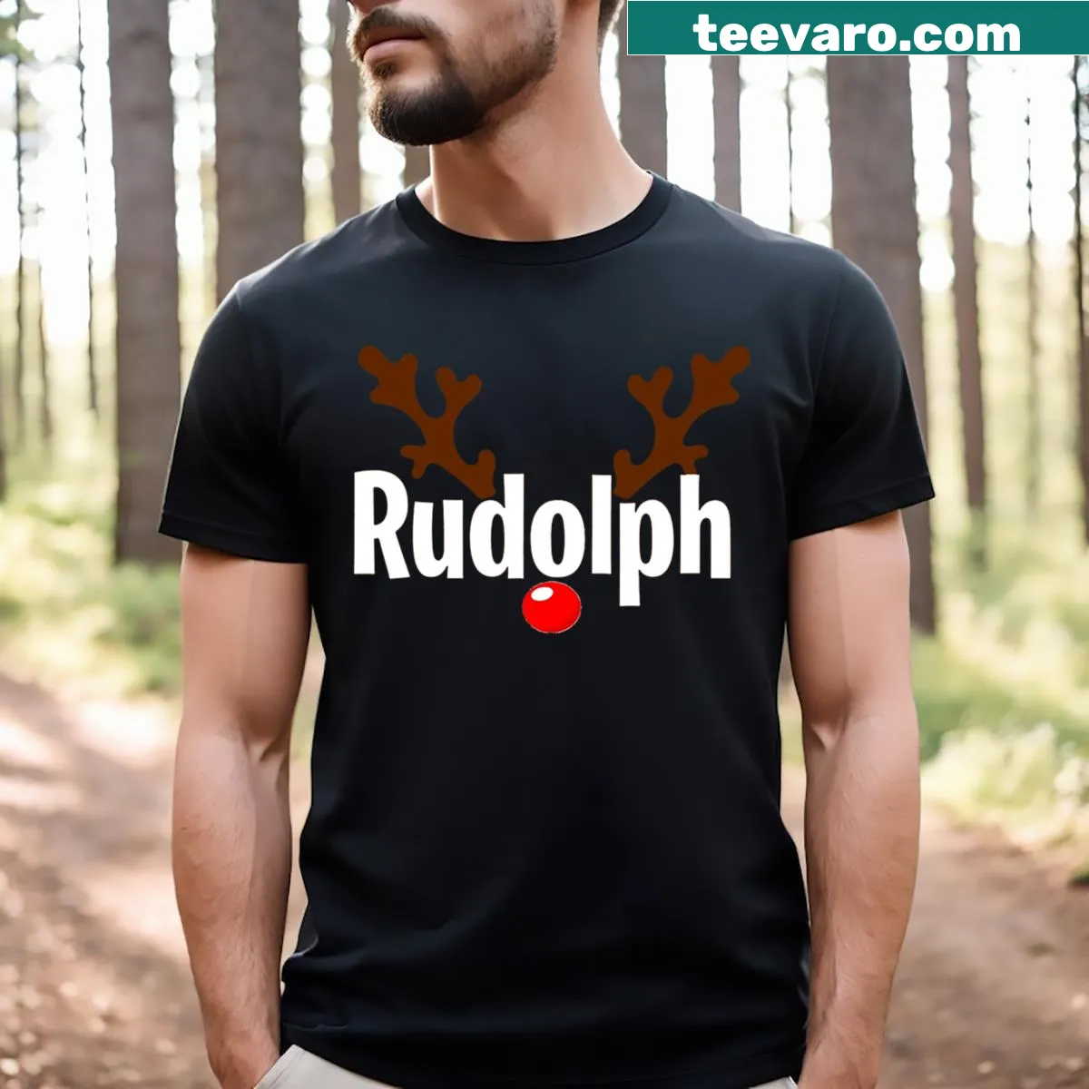 Funny couples Christmas t-shirt about riding Rudolph — on a men's t-shirt