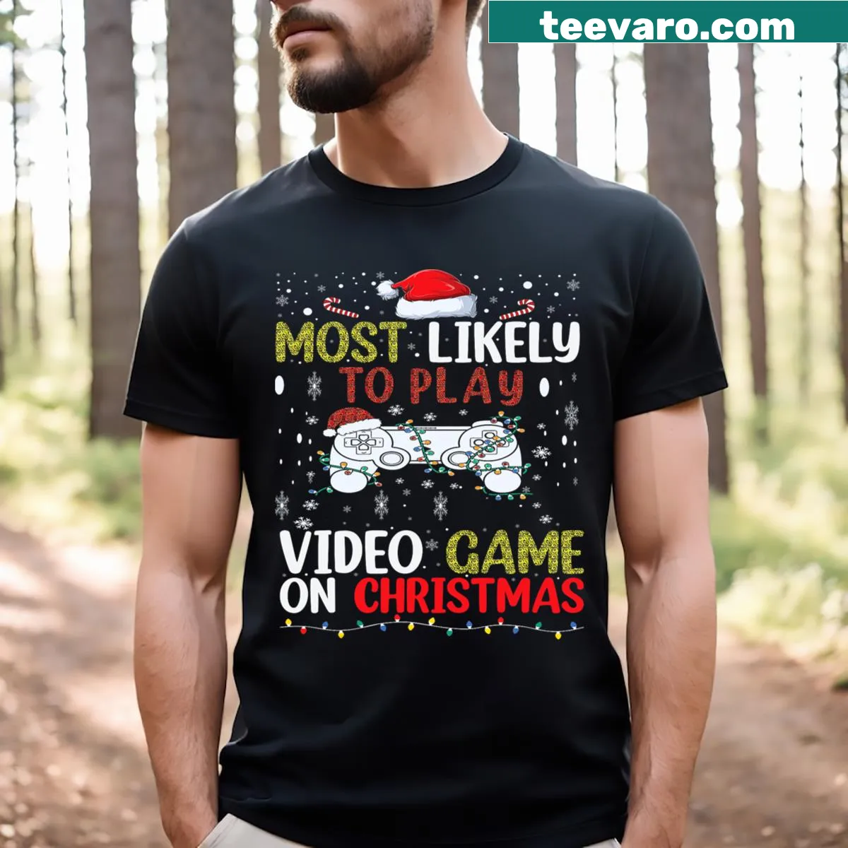 Funny Christmas t-shirt for gamers and video game lovers — on a men's t-shirt