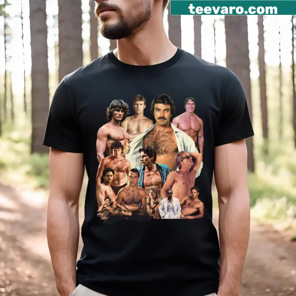 Retro 80s themed T-shirt celebrating vintage hunks
