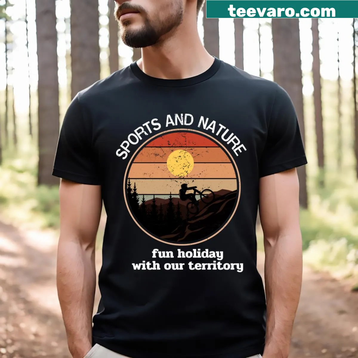 Vintage mountain bike themed T-shirt with sporty graphics — on a men's t-shirt