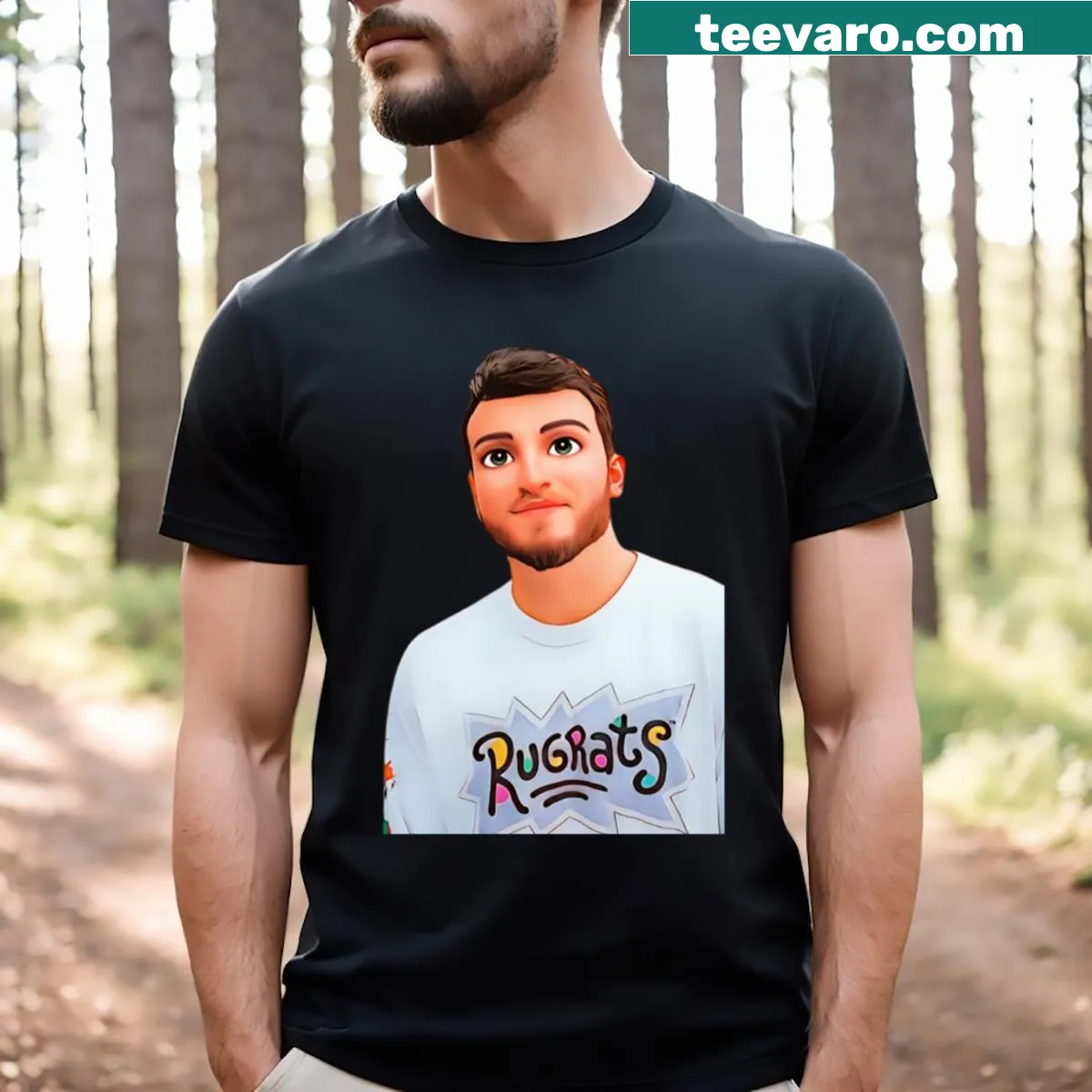 Cartoon illustration of Zane Hijazi on a T-shirt — on a men's t-shirt