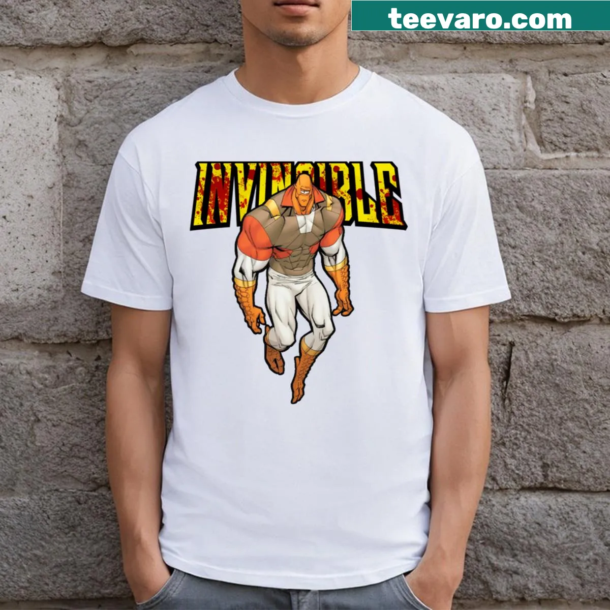 Illustrated T-shirt of Allen the Alien in action — on a men's t-shirt