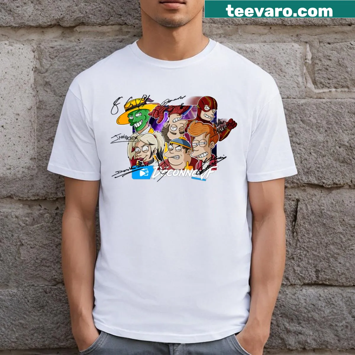 Vintage distressed graphic tee featuring Deconnevf signatures — on a men's t-shirt