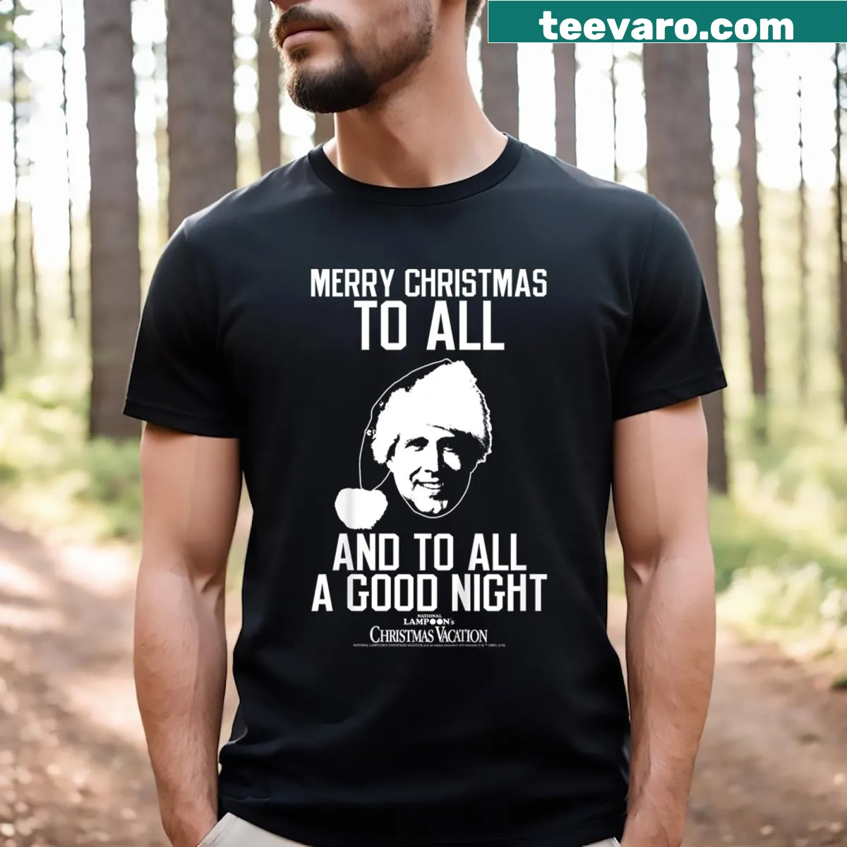 Kids T-shirt featuring National Lampoon's Christmas Vacation text design — on a men's t-shirt