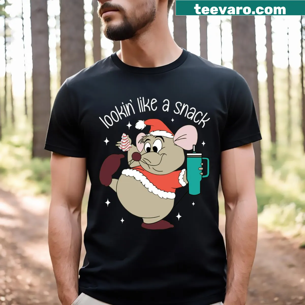 Unisex tee with 'Lookin Like A Snack' text featuring Gus Gus — on a men's t-shirt