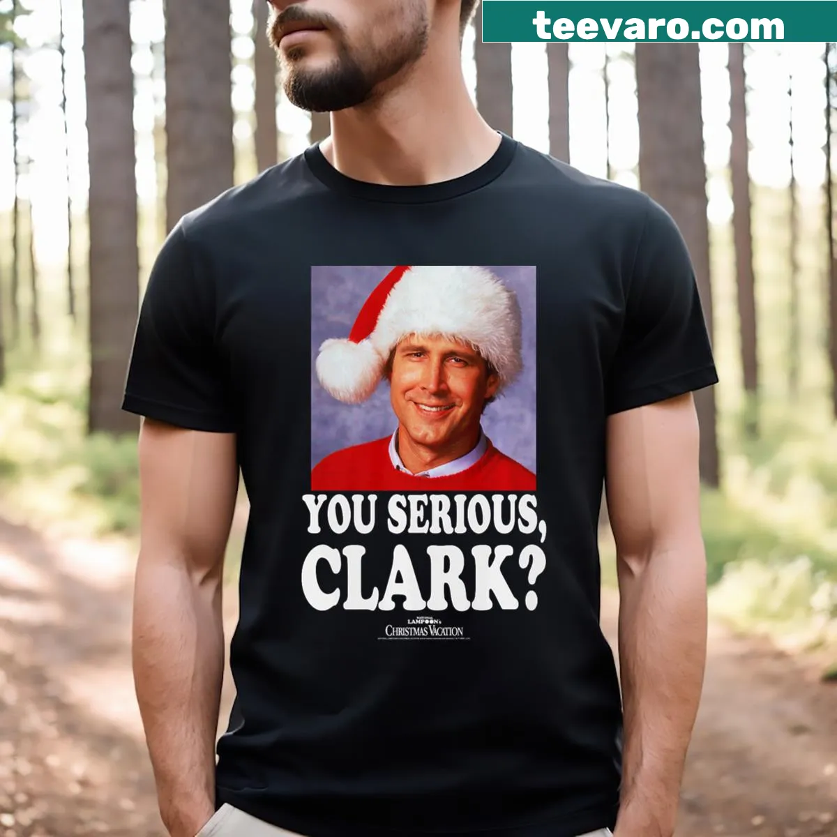 Whimsical Clark illustration from Christmas Vacation on T-shirt — on a men's t-shirt