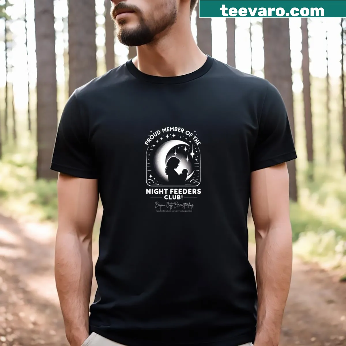 Minimalist design featuring nocturnal themes on a t-shirt — on a men's t-shirt