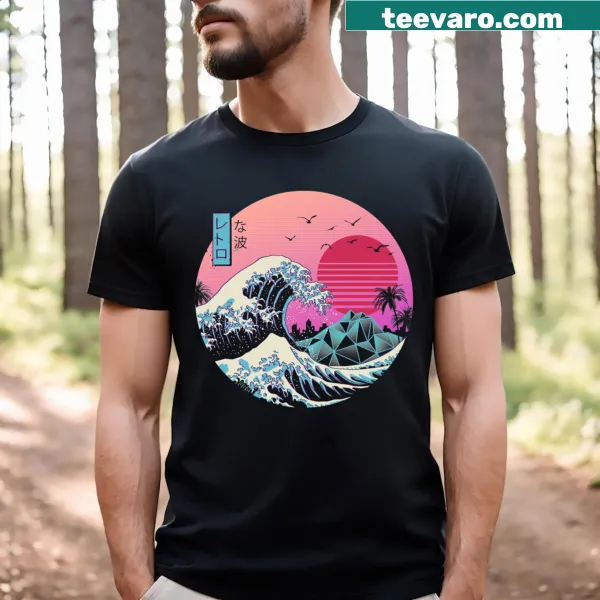Dynamic retro wave graphic on a t-shirt.