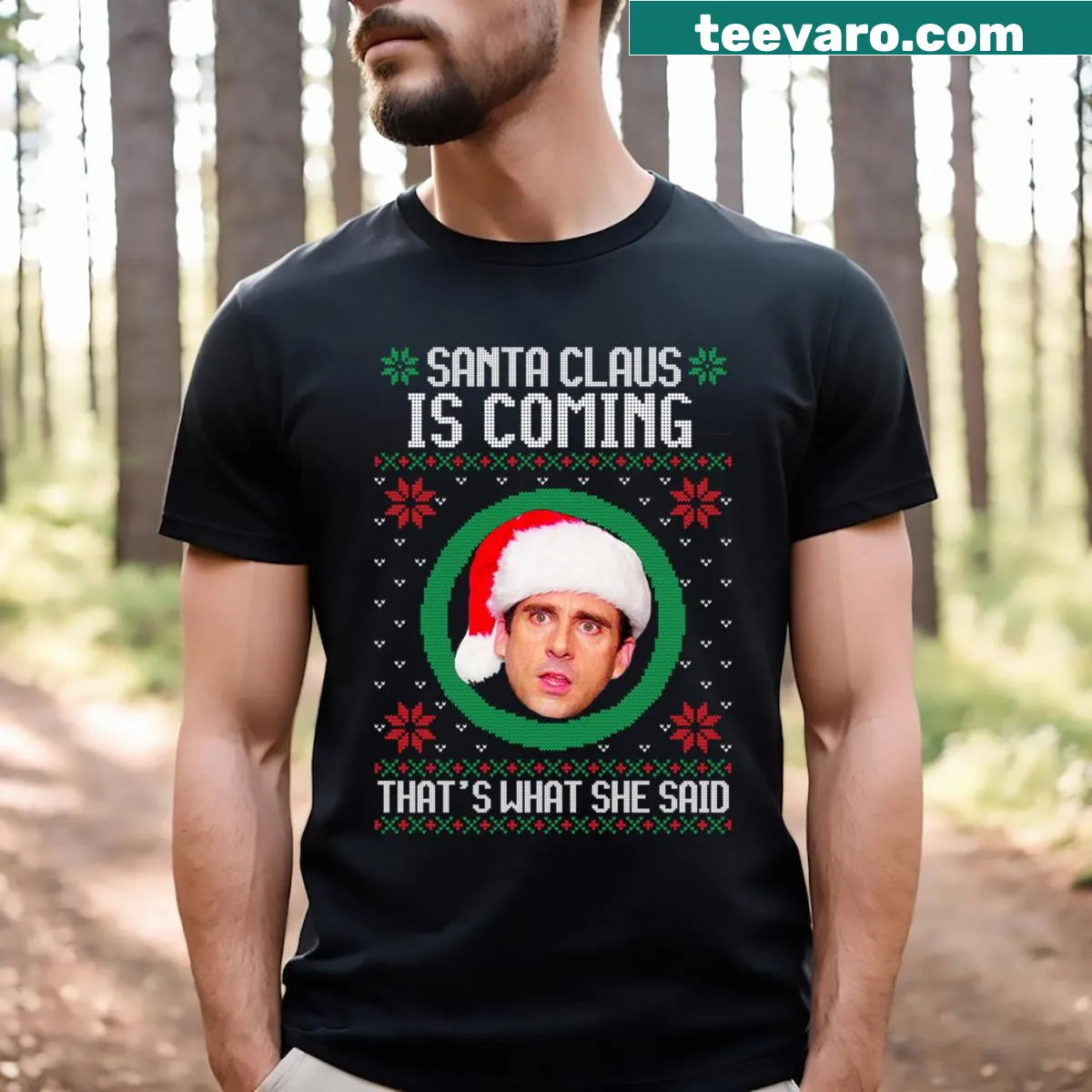 Humorous Office-themed Christmas T-shirt with playful text — on a men's t-shirt