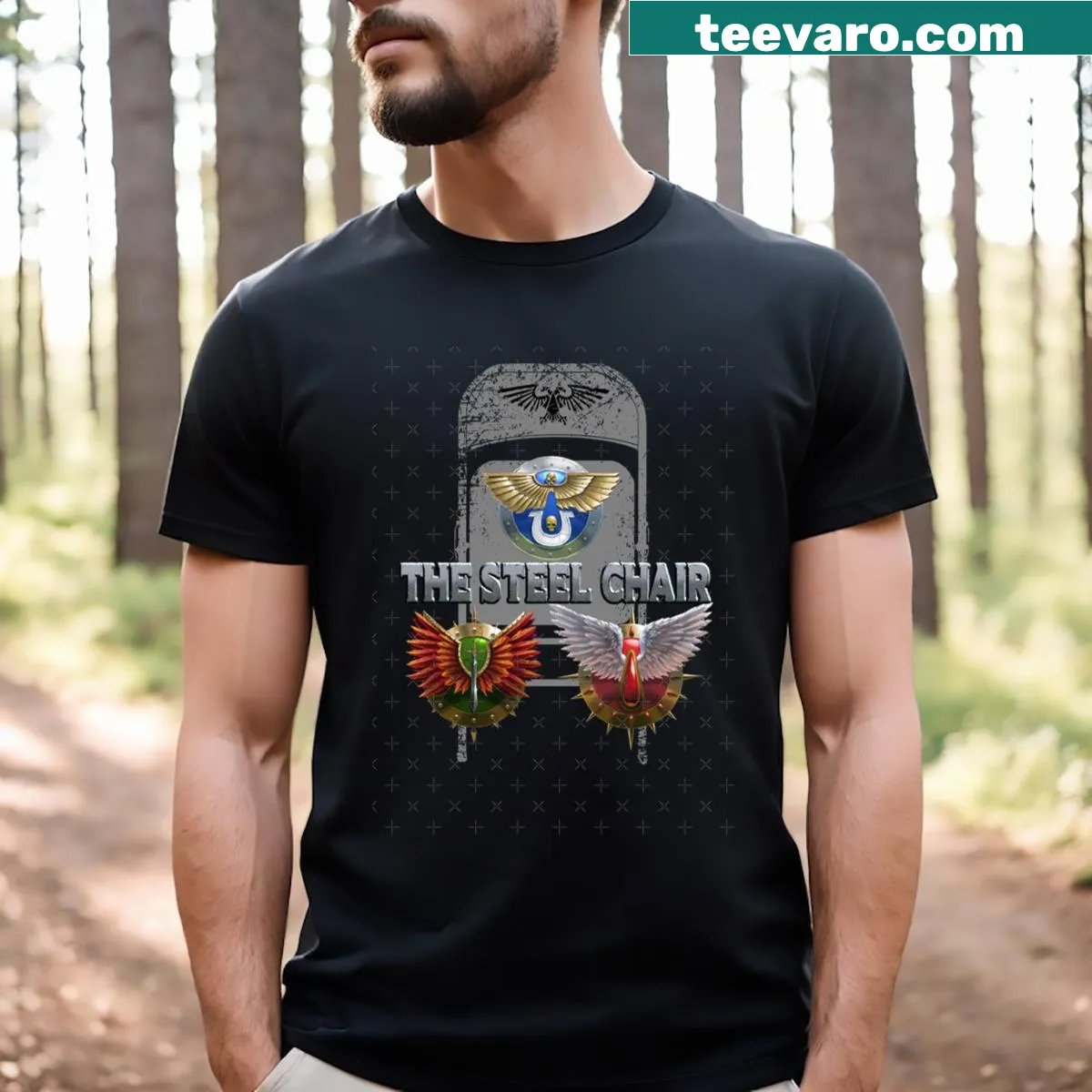 Team gear T-shirt featuring Steel Chair Tournament text — on a men's t-shirt