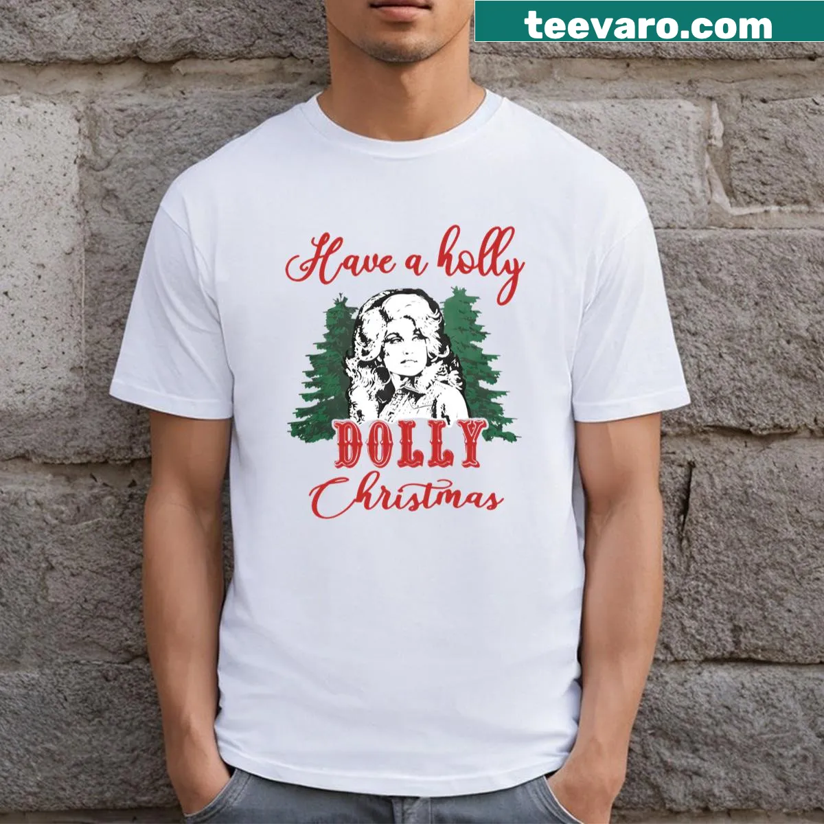 Vintage Santa Dolly Christmas shirt with whimsical design and text — on a men's t-shirt
