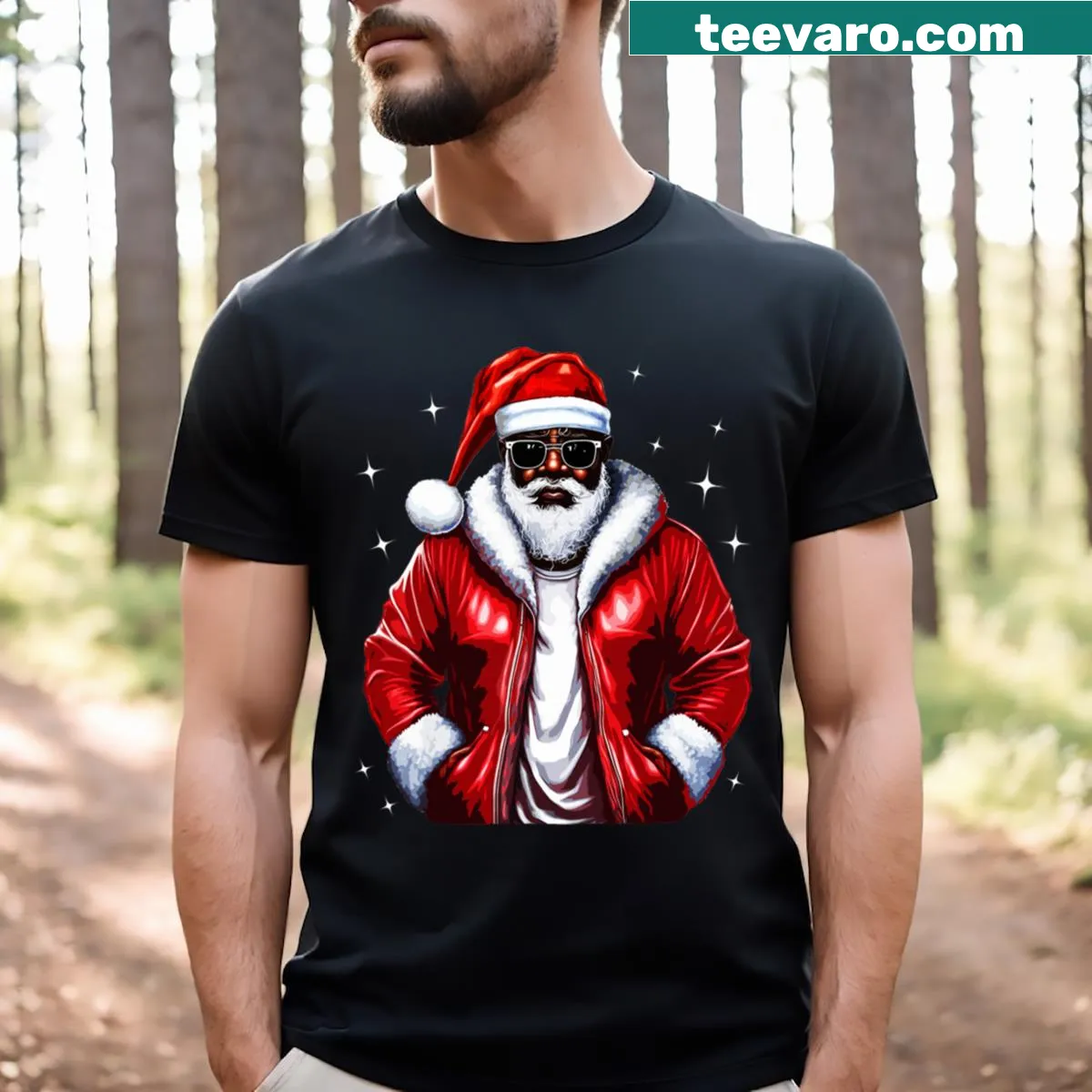 Illustration of African American Santa on a Christmas T-shirt — on a men's t-shirt