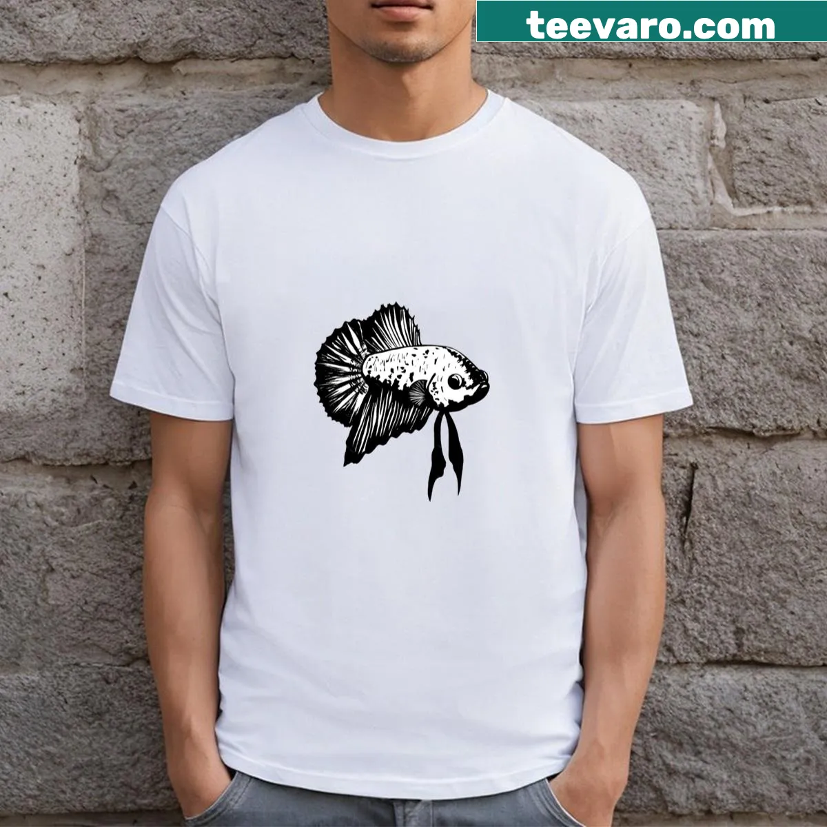 Playful illustration of a Betta fish with attitude — on a men's t-shirt
