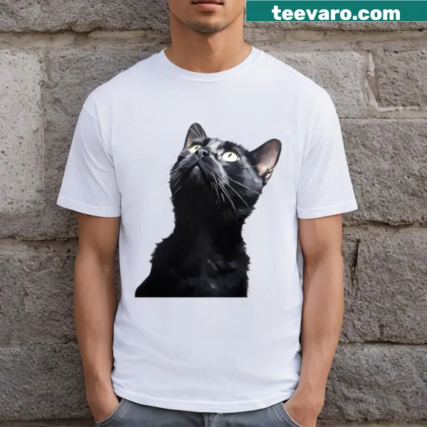 Cute T-shirt featuring an adorable cartoon black cat