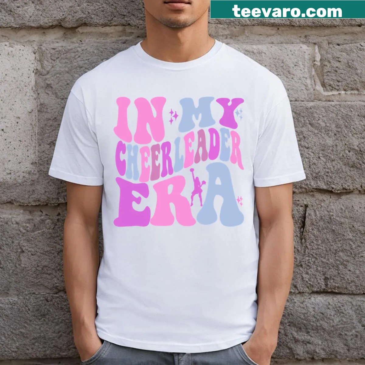 Bold typography Cheerleader Era t-shirt — on a men's t-shirt